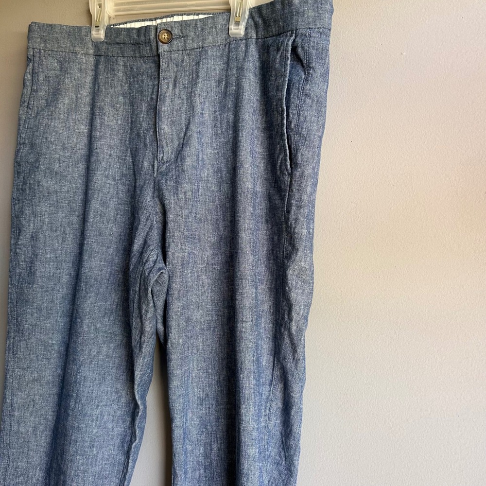 Old Navy Mens Blue Linen Blend Chambray Straight Leg Pants Size L 36x31 - Picture 4 of 8